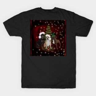 Christmas time, funny Staffordshire Bull Terrier and Rottweiler with christmas hat T-Shirt